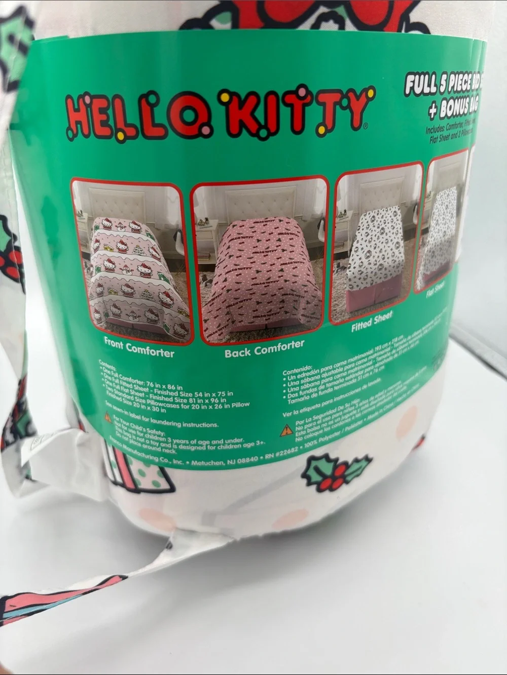 NWT Hello Kitty Full Size Reversible Merry Winter ComforterBed Set 5pc + Bag